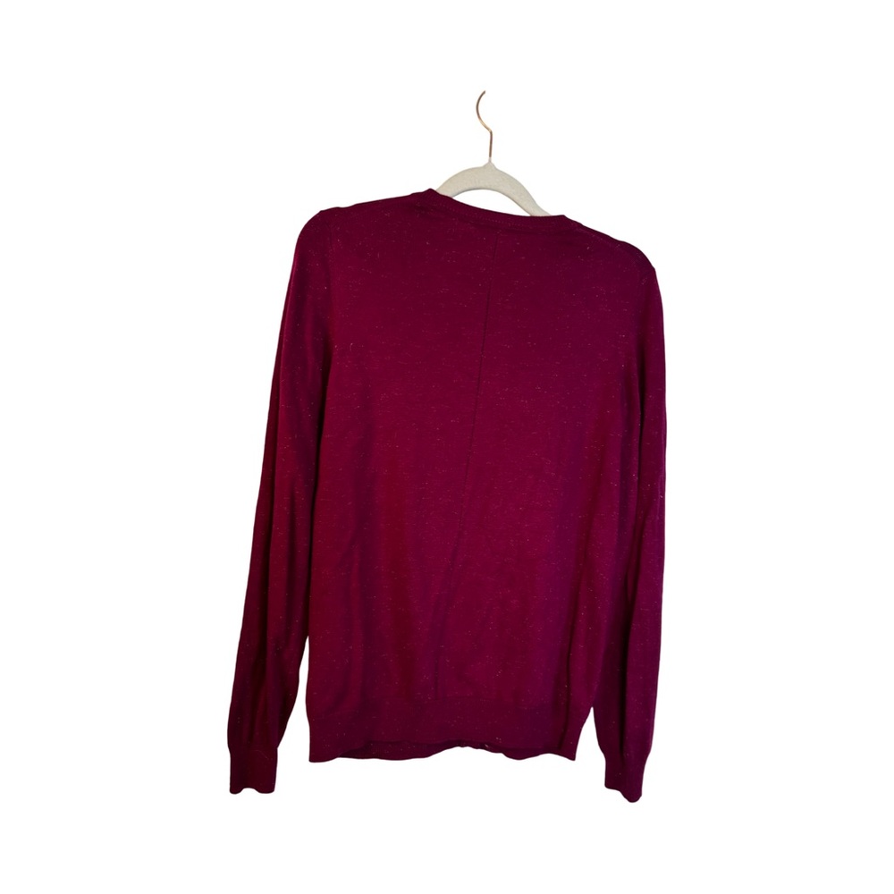 Nicole Miller Women M Cardigan Sweater Cranberry Silver Metallic Preppy Button - Picture 4 of 9
